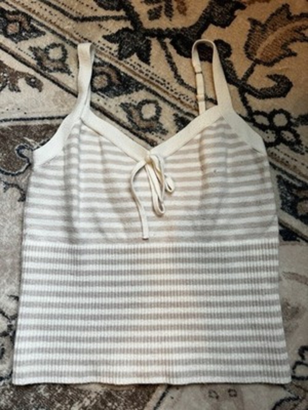 Gilly Hicks Seamless Ribbed Crop Tank Top White Stripe Size L
